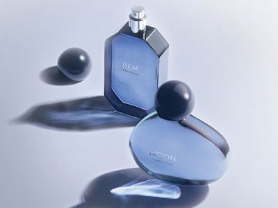Verescence’s Moon and Gem lightweight glass fragrance bottles.